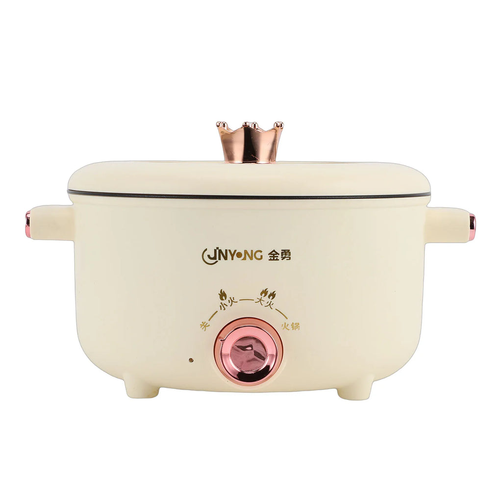 Cream electric cooker pot with rose-gold dial and top vent, JNYONG logo