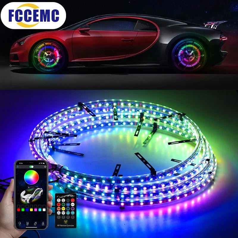 LED Car Hub Ring Light - Sound Reactive Neon Wheel Light (15.5-17 inch) Tidesmit