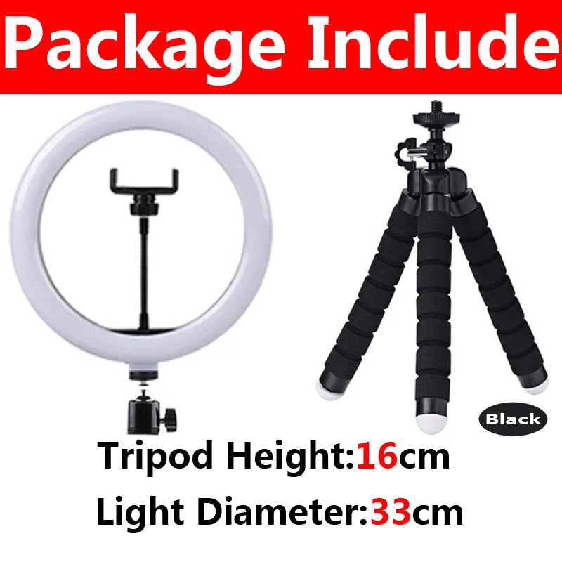 Ring Light with Tripod for YouTube Video Recording - Adjustable LED Lighting A-33cm Black Tidesmit