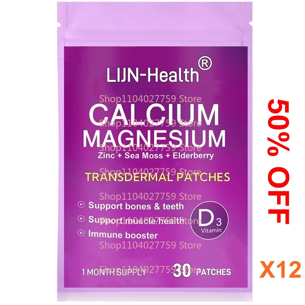30 Patches Calcium Magnesium Zinc Transdermal Patches with Vitamin D3 for Bone, Muscles, Calm Mood