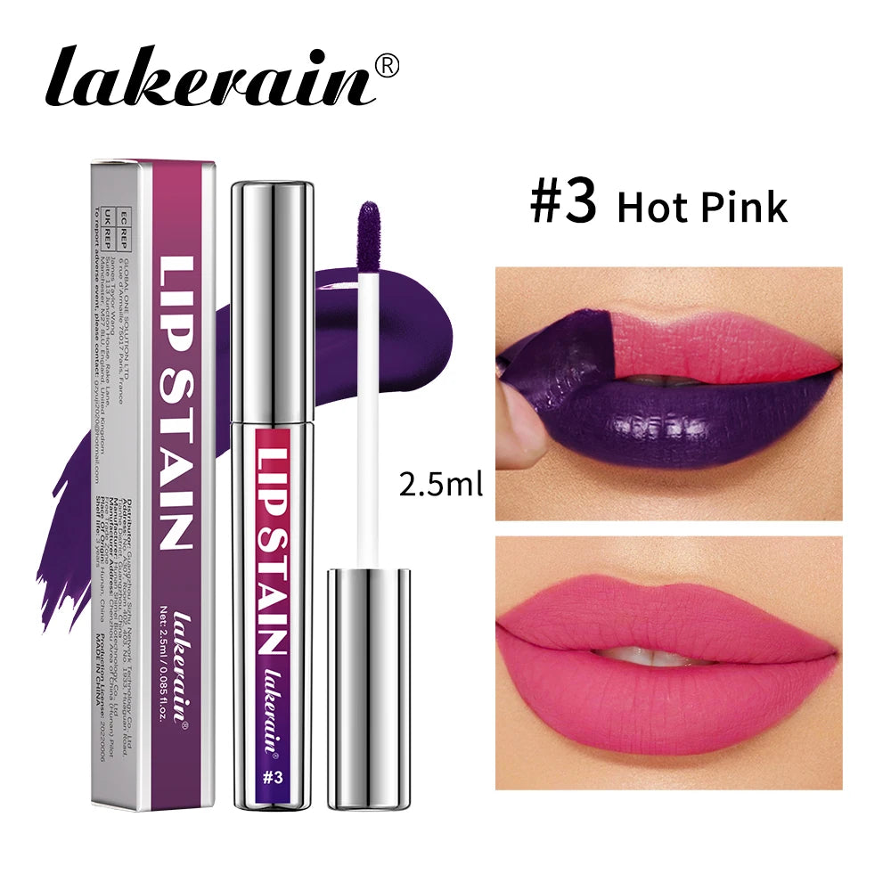 Lakerain #3 Hot Pink peel-off lip stain, waterproof matte mist lip gloss with long-lasting vibrant color finish.