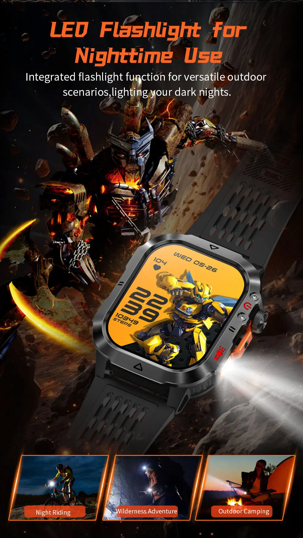 New 1000 MAh Battery Military Smartwatch 2.01" AMOLED Screen 5ATM Waterproof Fitness Tracker Sports Smart Watch For Android iOS