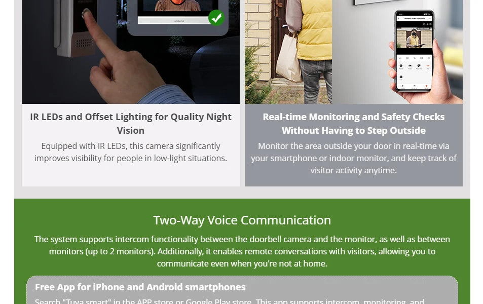 Tuya WiFi 10" Video Doorphone, With DC12V Fail Safe NC Lock, 1080P Doorbell Camera, IP65 Waterproof