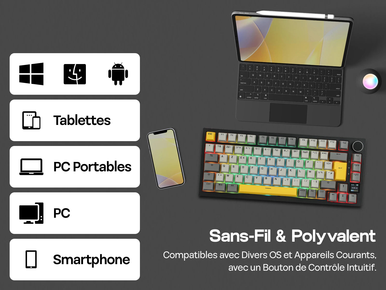 ISO-FR Layout EPOMAKER X AJAZZ AK820 PRO 75% AZERTY French Gasket Wired/Bluetooth/2.4GHz Wireless Mechanical Keyboard with Interactive TFT & 4000mAh