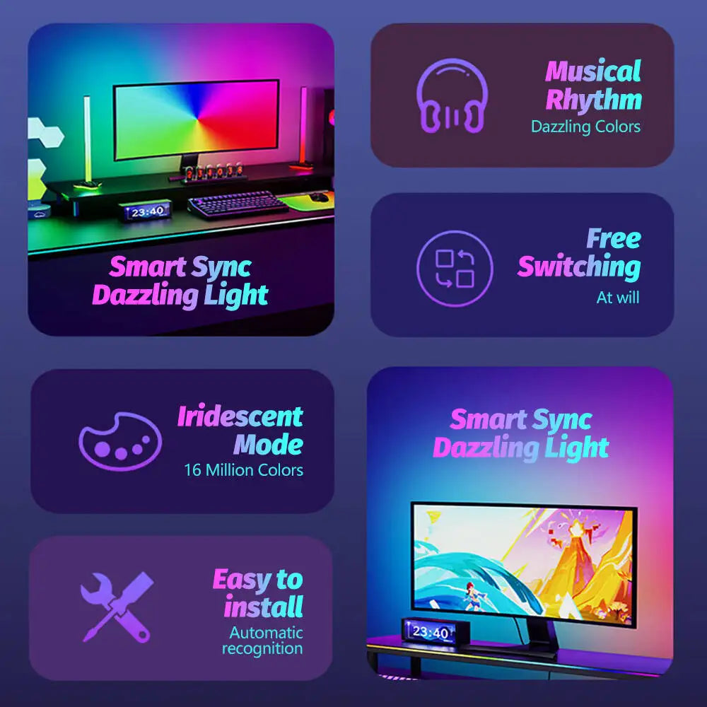 RGB Computer Monitor Screen SYNC Light Strip Backlights Light Bar Sync with Screen Color/Music Double USB Desk Gaming