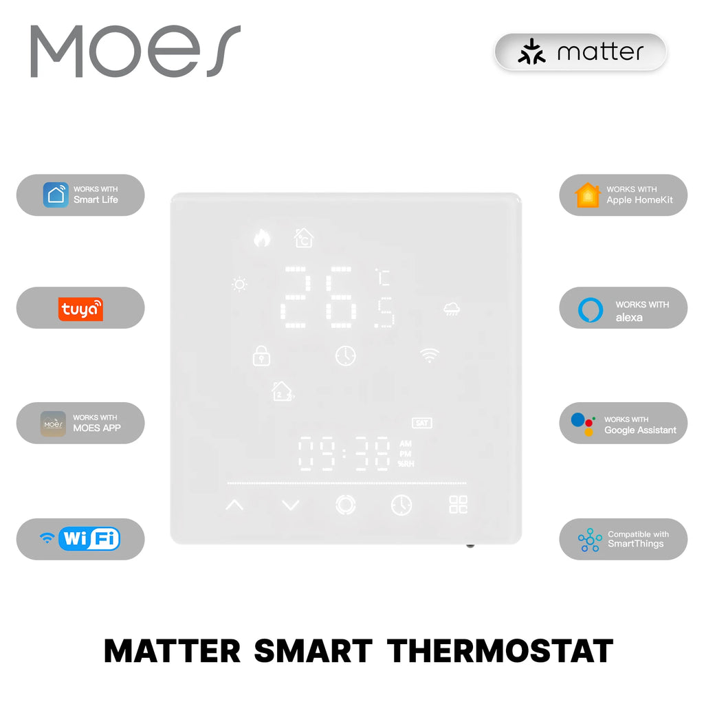 MOES Tuya WiFi Matter Smart Thermostat Temperature Controller Water Boiler Electric Heating With Alexa Google Apple Smartthings