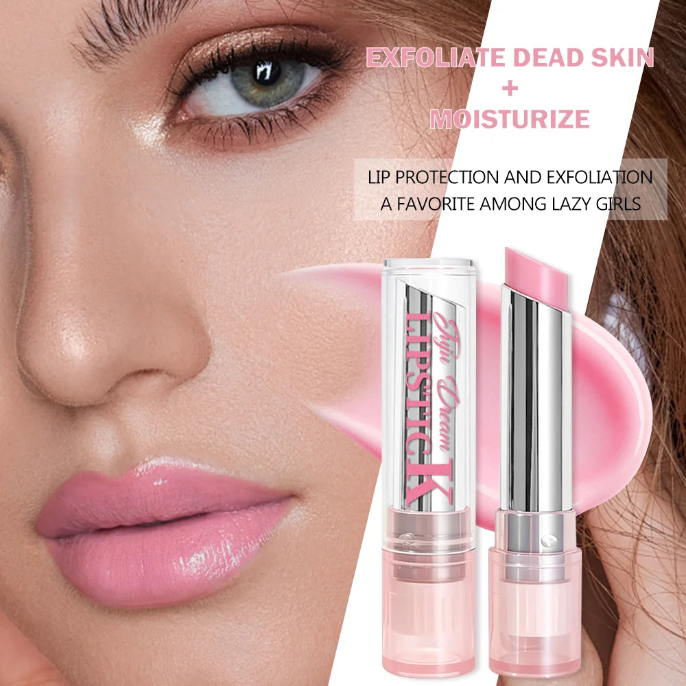 Pink magic color-changing lip balm with a hydrating, glossy texture for a natural daily makeup look.