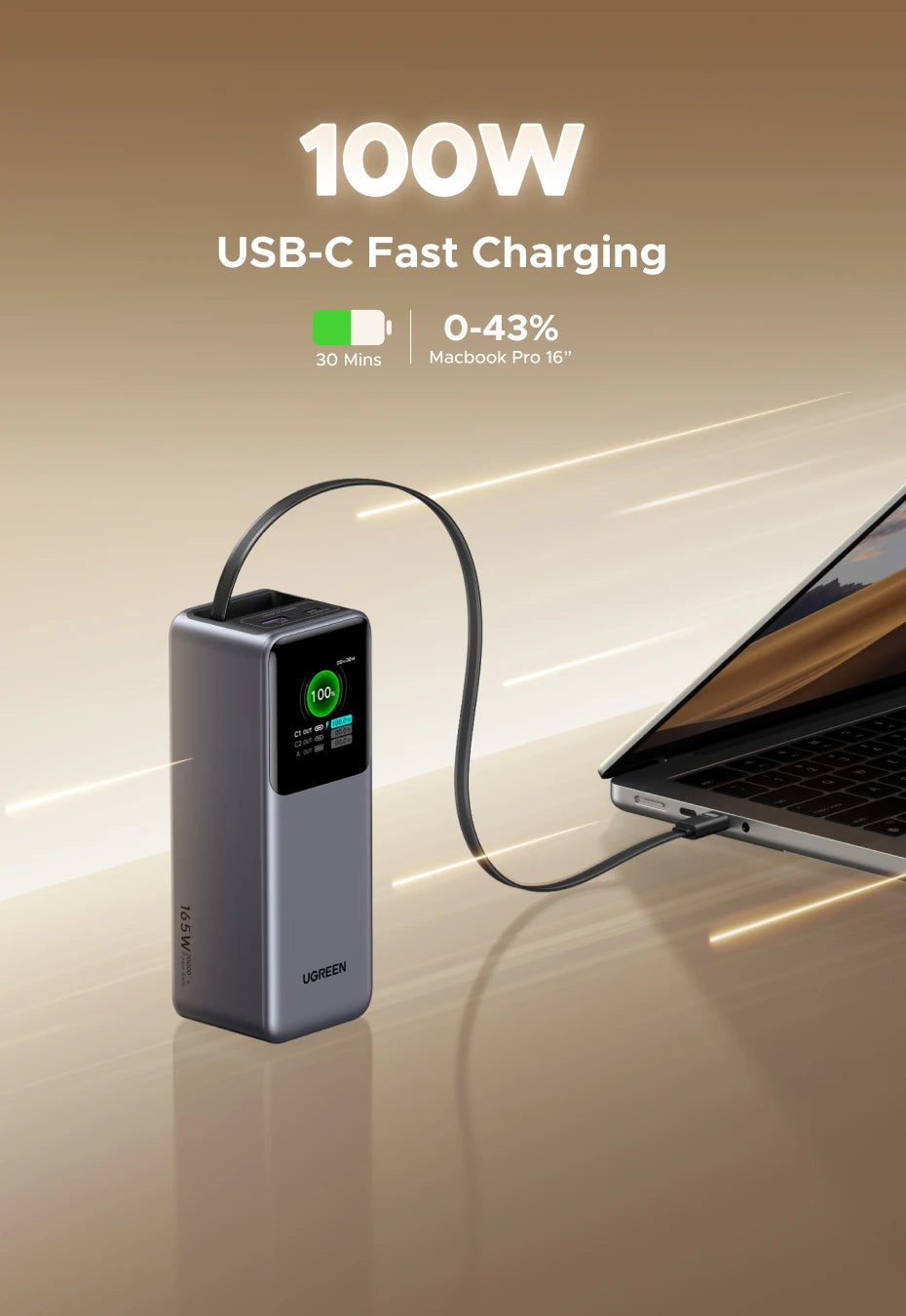 Portable Power Bank 165W 20000mAh PD3.0 Fast Charger for Laptops Tidesmit