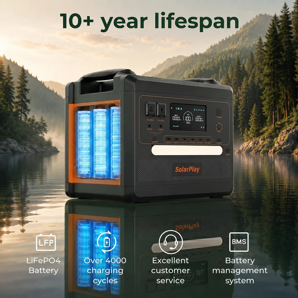 SolarPlay 2304Wh LiFePo4 Battery Solar Generator 2500W Solar Portable Power Station 0.08s Seamless UPS Function Support AC up to 2400W output, Support solar panels for charger,used for refrigeration fans, refrigerators, air c