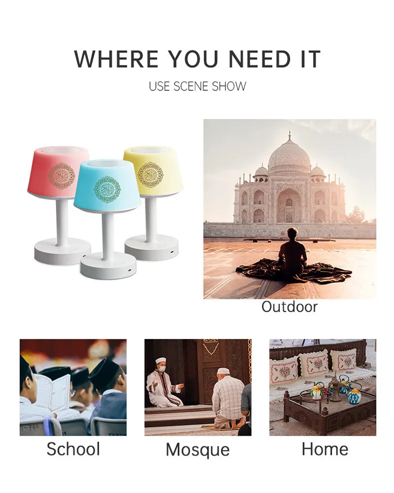 Koran Muslim Islamic Quran Ramadan Azan Arab Night Light Bright Lamp Wireless Bluetooth Speaker Portable Holy Music Islam Arabic