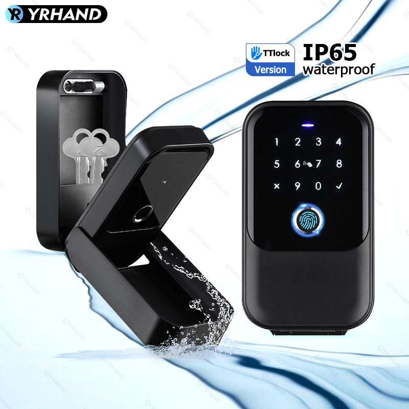 YRHAND TTlock Password Smart Fingerprint Digital Card Inteligente Tuya Electronic Portable IP66 Lock Boxes For Smart Home