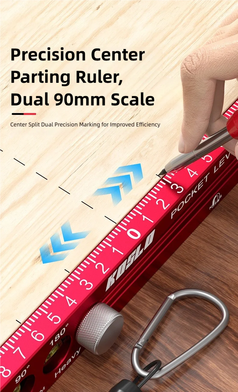 TINSOL Multi-functional Magnetic Marking Ruler Aluminum Alloy Ruler with Level Marking, Metric and Imperial, for Woodworking