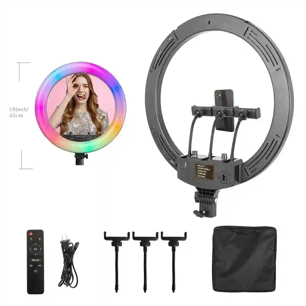 18 Inch RGB LED Ring Light with Tripod - Dimmable Studio Lighting SH-HXD-18RGB Tidesmit