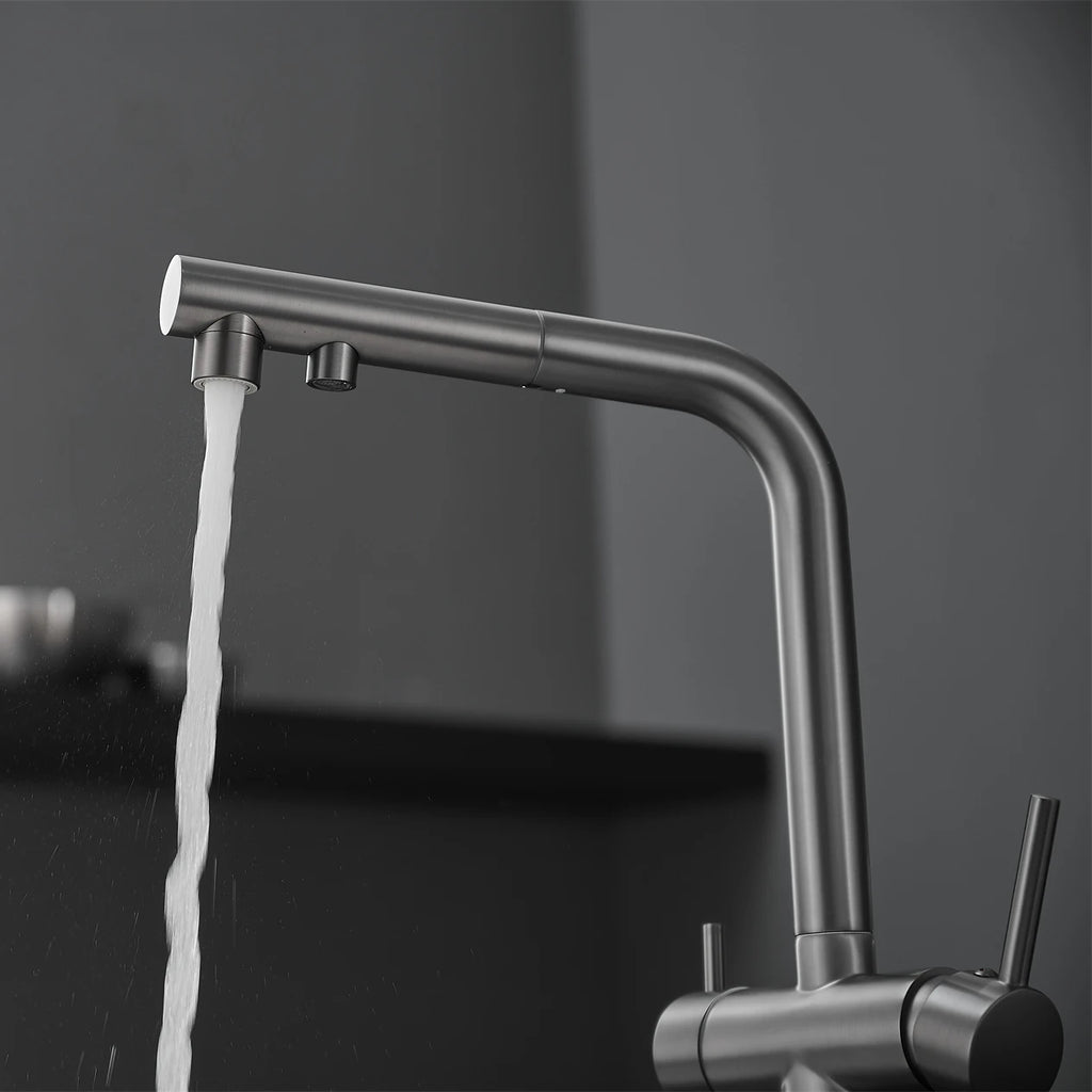 White Hot Cold Filter Kitchen Sink Faucets 3 Ways Pure Water Pull Out Kitchen Sink Mixer Tap Brass Filter Kitchen Sink Faucet