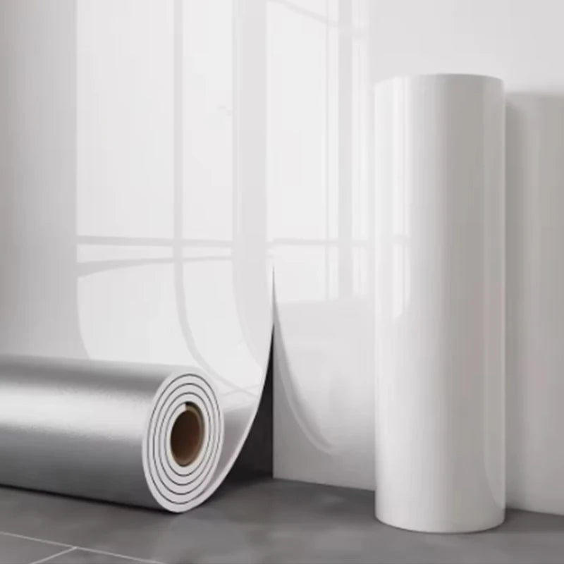 Marble-effect foam self-adhesive wallpaper roll, mostly white/gray with faint gold veins