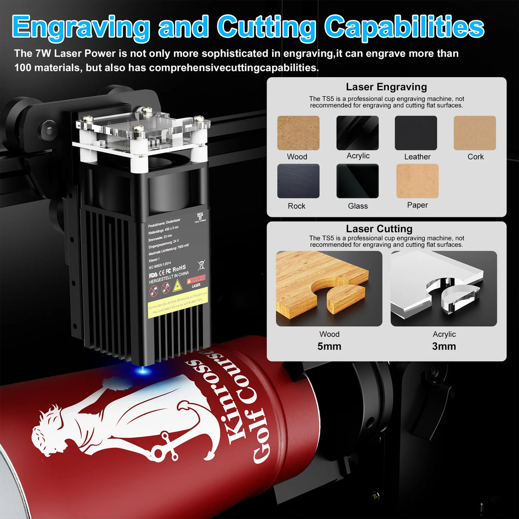 Twotrees TS5 Rotary Laser Engraver for Stanley Cup Pre-assembled 95% CNC Machine Laser Engraving Spheres And Circles Tools