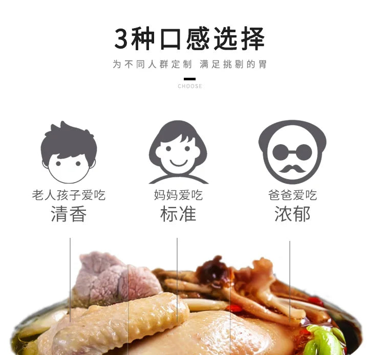 Pressure cooker meal ingredient assortment with preference icons and food bowls