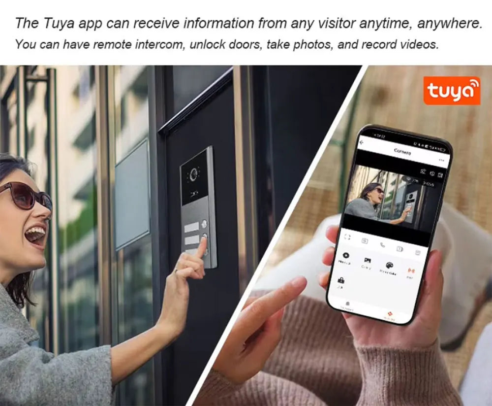 Tuya Wifi 2/3/4 Unit Apartments Residential Video Doorbell Intercom 4 Wire 7 inch Video Intercom System with RFID Card Unlock