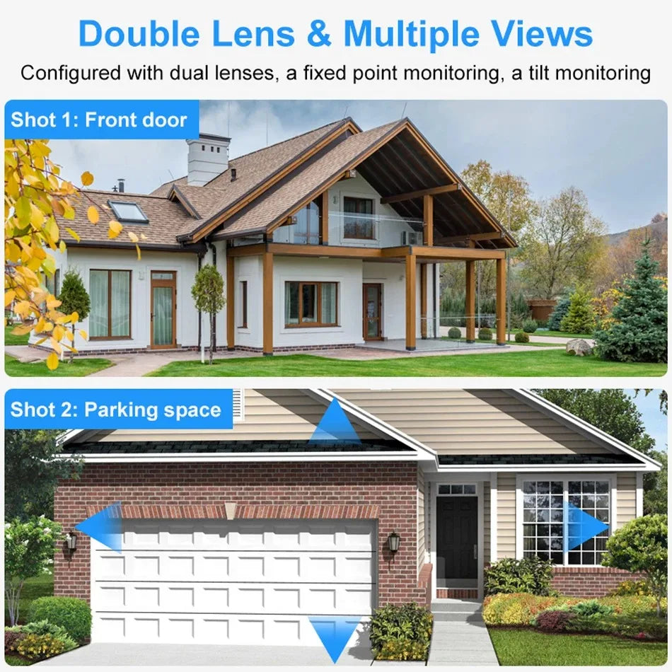 4K 8MP Tuya Dual Lens WIFI Camera PTZ Outdoor Dual Screen Ai Human Auto Tracking Security Camera Surveillance with Alexa Google