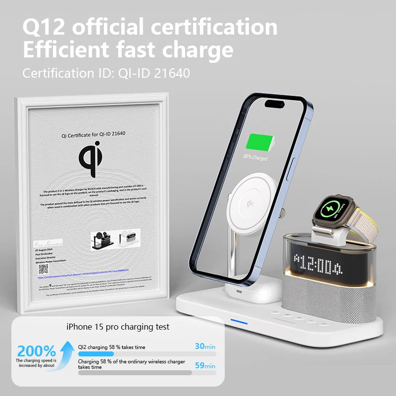 Qi2 Wireless Charger with Alarm Clock & RGB Light - Tidesmit Tidesmit