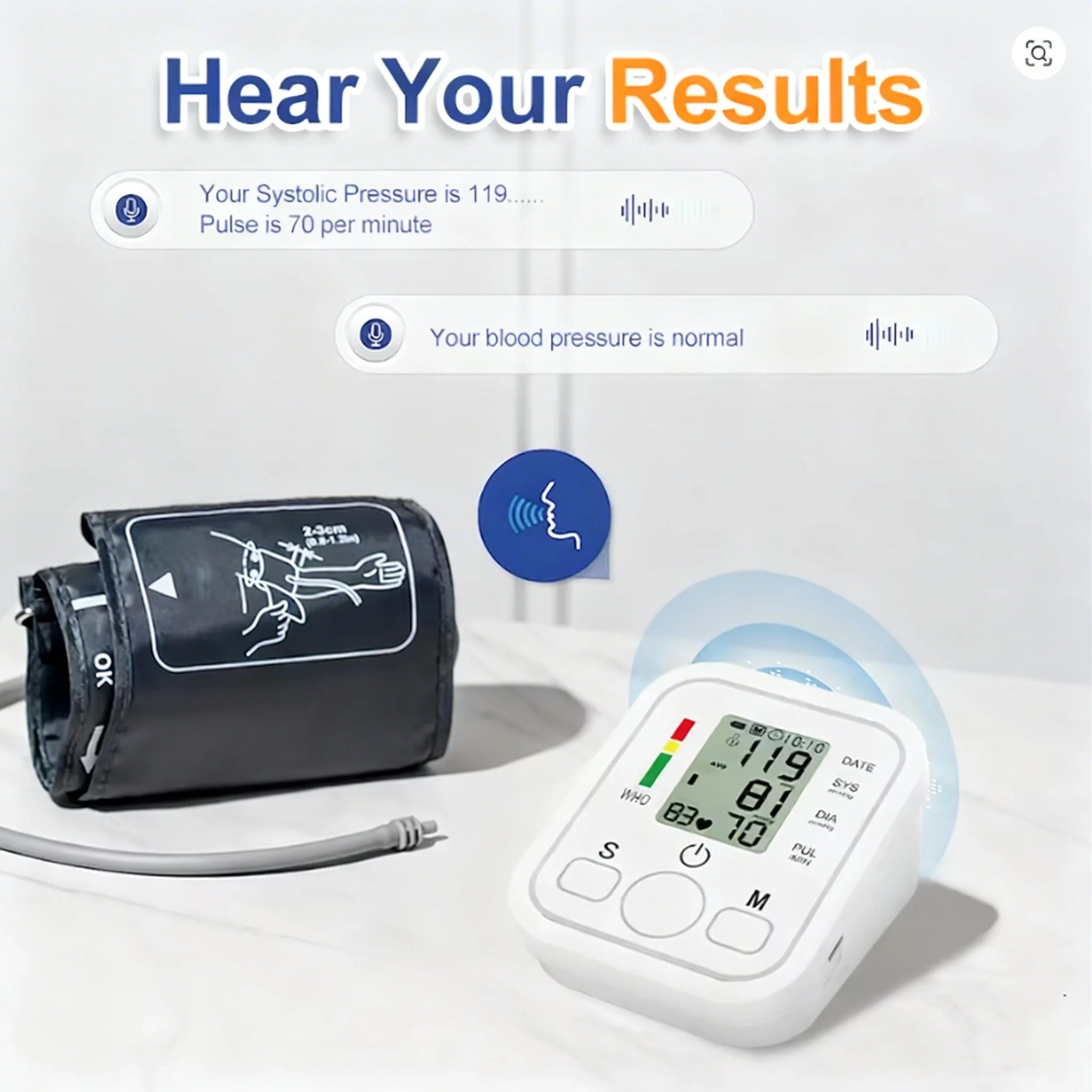 Digital Blood Pressure Monitor Upper Arm Cuff Home Use Automatic BP Tonometer Sensor Pulse Rate Meter Sphygmomanometer