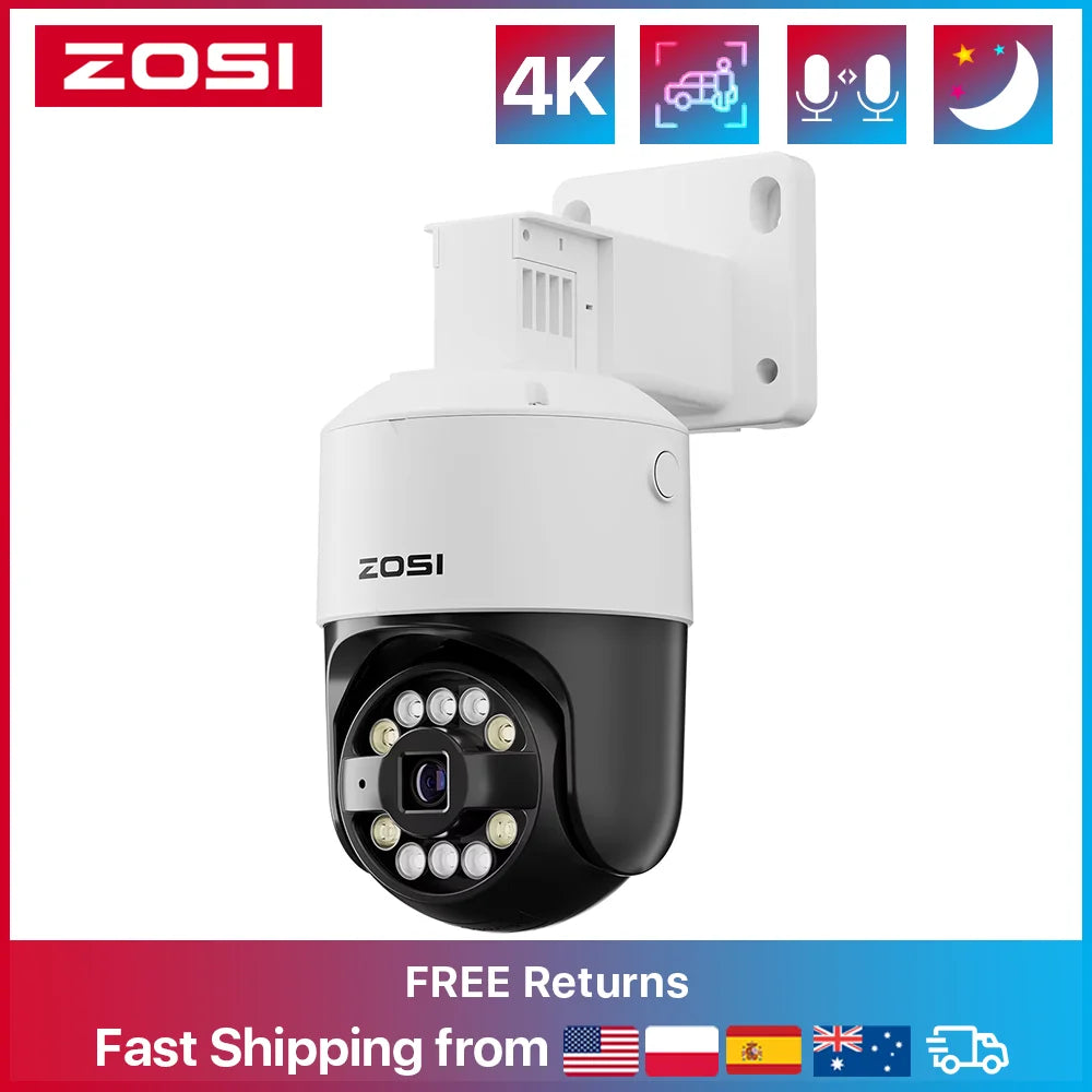 ZOSI 8MP 5MP PoE Outdoor IP Security Camera AI Detection Starlight Color Night Vision 4K 3K HD PTZ Video Surveillance Cam CCTV