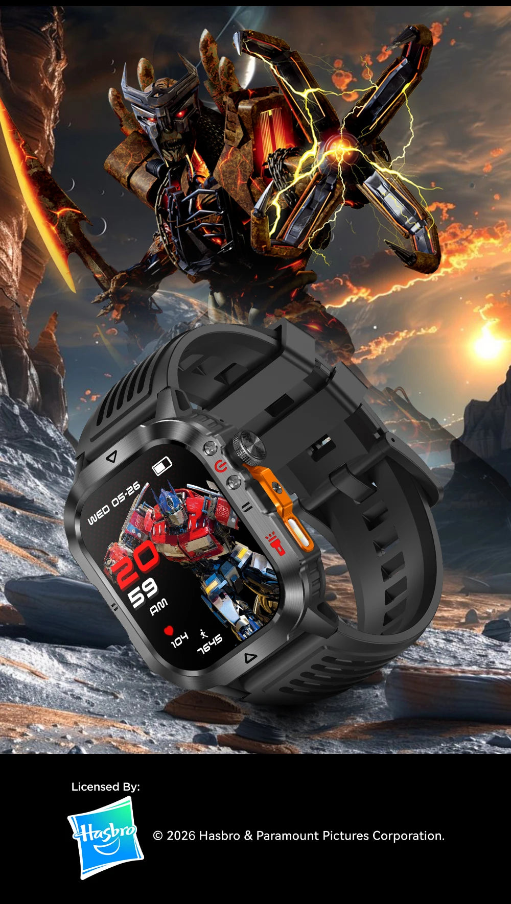 Official Transformers Men Military Smartwatch 1000mAh Big Battery 2.01" HD AMOLED Display Bluetooth Call Waterproof Smart Watch