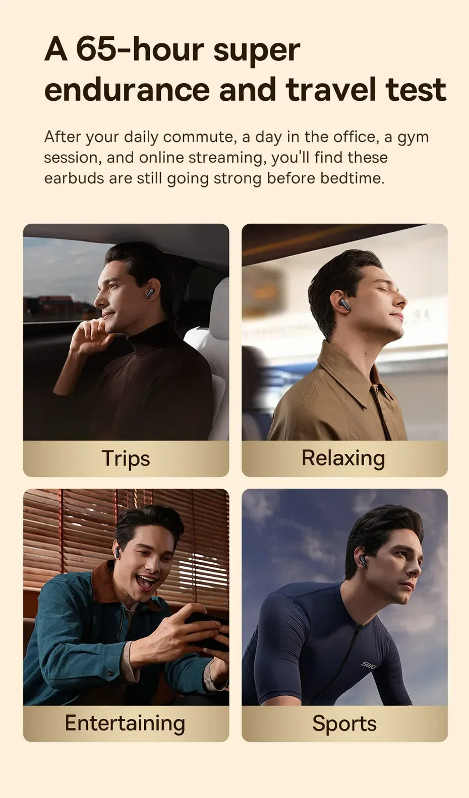 Baseus Bowie 30 Wireless Earphones 50dB Noise Reduction 65Hrs Long Playtime Bluetooth 5.3 Earbuds 6 Mics AI Call Clear Big Bass Tidesmit