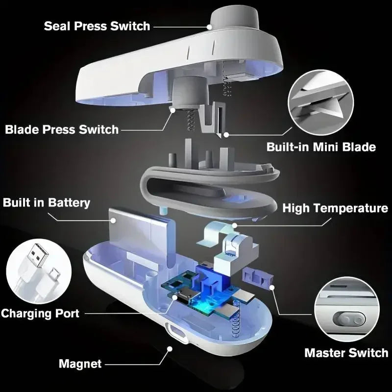 Handheld Bag Sealers USB-C Rechargeable Sealers Food Vacuum Sealers Portable Sealing Machine Mini Plastic Bag Sealers
