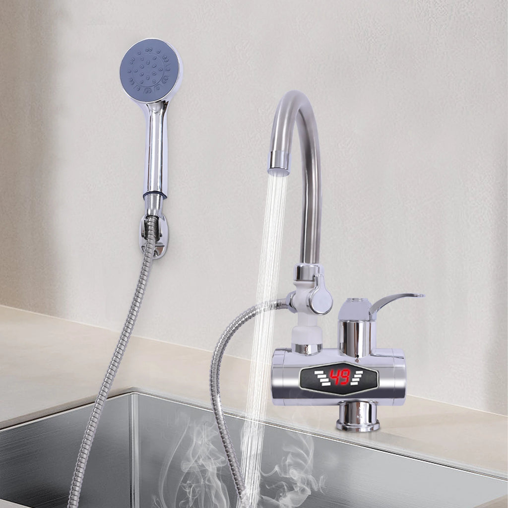 3000W Instant Electric Water Heater,360° Rotating Electric Faucet Through Heater W/ Shower,LCD Digital Display Screen