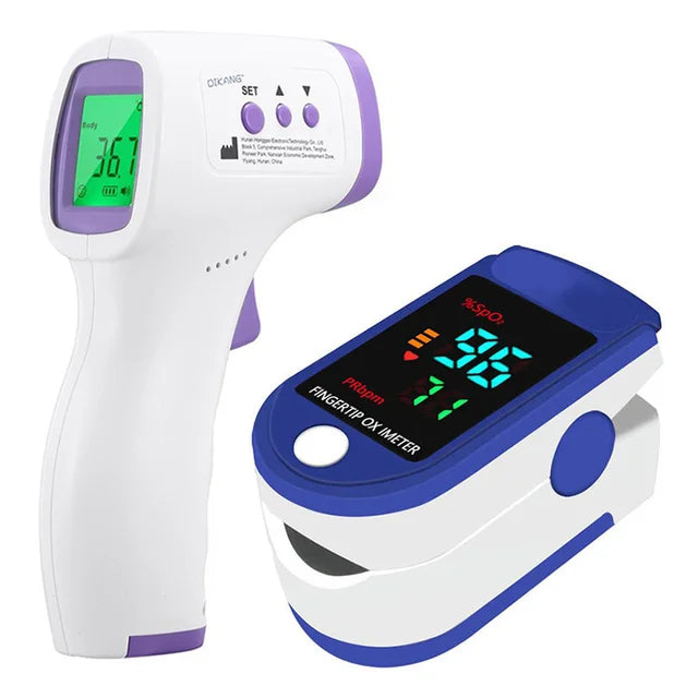 Digital Infrared Thermometer Forehead Body Non-Contact Fever Thermometers Or Medical Portable Finger Pulse Oximeter Blood Oxygen