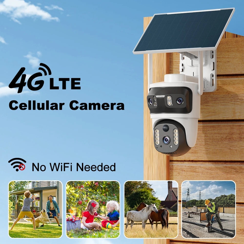 V380 Security Camera 3 Lens 12MP HD 4G Wireless Outdoor Automatic Tracking Humanoid PIR AI Detection 10000mAh PTZ Camera