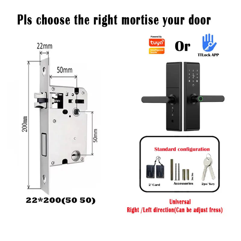 Keyless Tuya Bluetooth APP Digital Biometric Fingerprint Electric Smart Door Handle Key Card Lock with 5050 72 85 Mortise