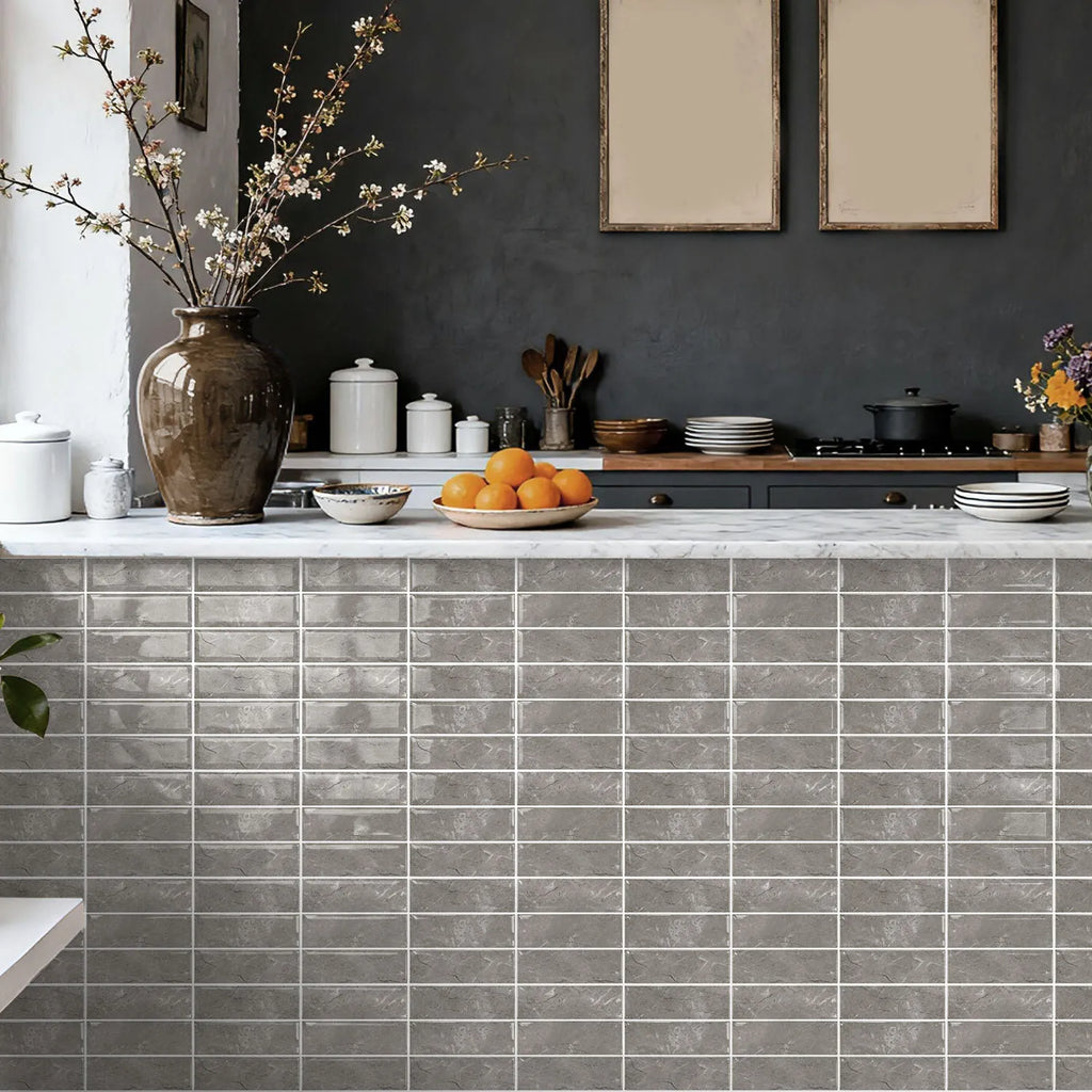 Grey Marble 3D Self Adhesive Wall Tile Stickers 30×15cm Waterproof Peel Stick Backsplash Tiles for Kitchen Bathroom Decor