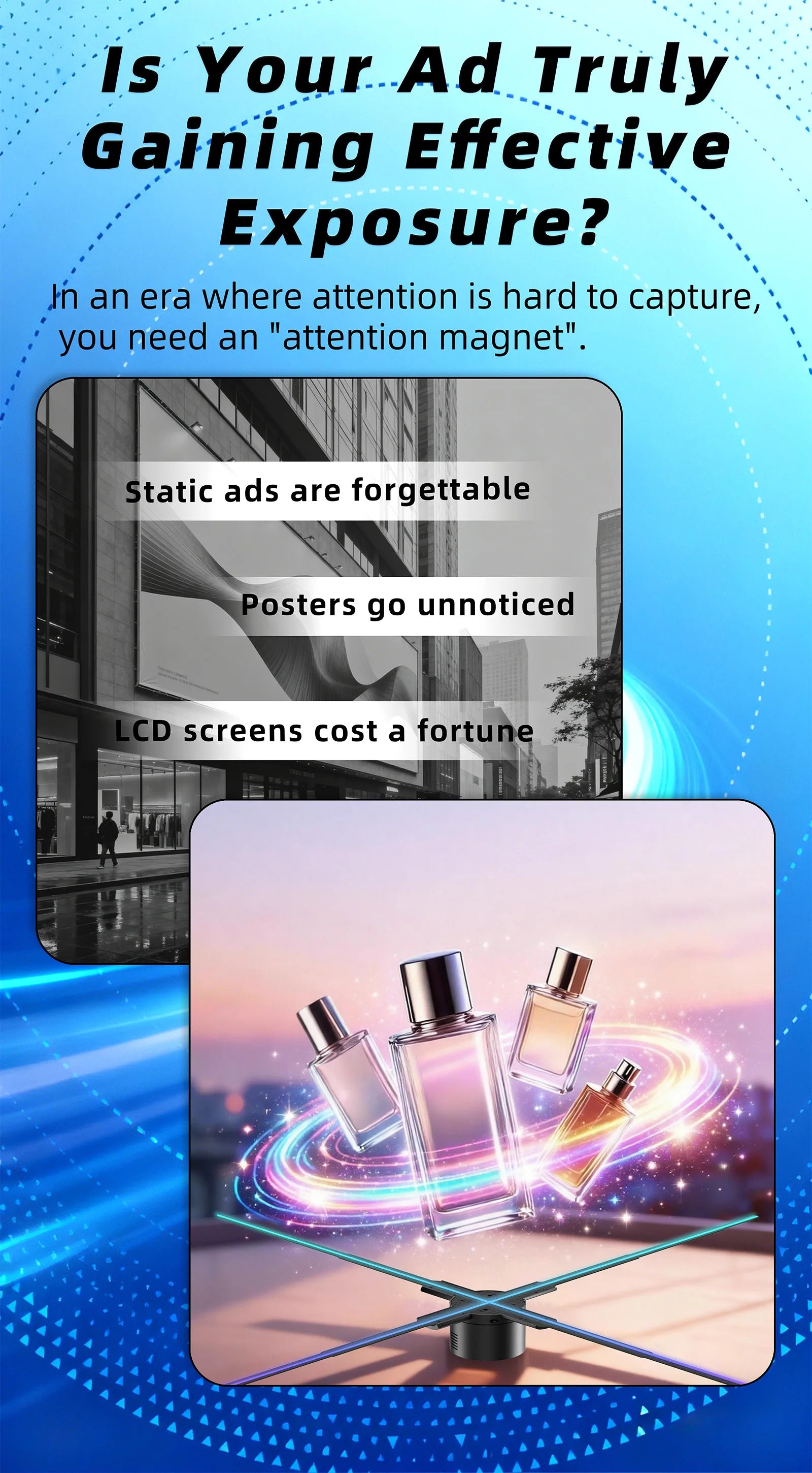 Ultra HD Naked Eye 3D Holographic Fan 100cm Shop Bar Commercial Advertising Light Support Wireless Upload Video Cloud Controll