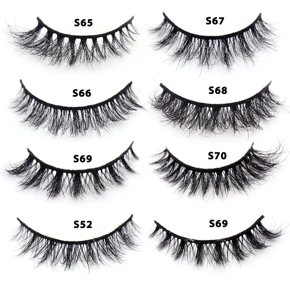 Tidesmit 12mm-15mm short natural 3D mink lashes fluffy wispy false eyelash extensions detail view