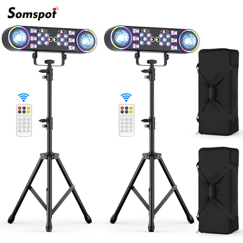 2 RGBW LED effect light bars on black tripods with remote control and storage bag