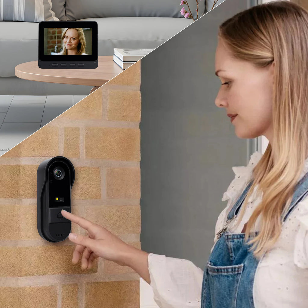 Podofo 4.3in Two-way Intercom Doorbell with 64G Card HD Night Vision IPS Screen Waterproof Visual Doorbell Home Security Video