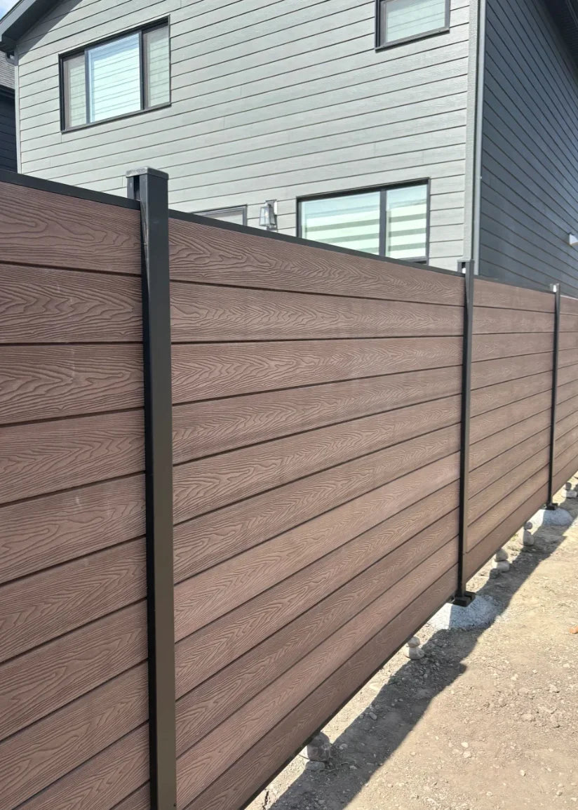 Wholesale WPC Garden Fence Panel Easy Installation UV Resistant Wood Plastic Composite Aluminum Frame Outdoor Fencing