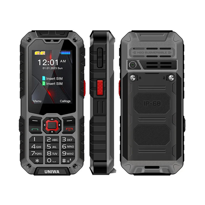 UNIWA S9 4G Feature Phone 2.4 ” IP68 Waterproof SOS Button Big Loudspeaker LED Light 3000mAh Rugged Cost-effective Mobile Phones