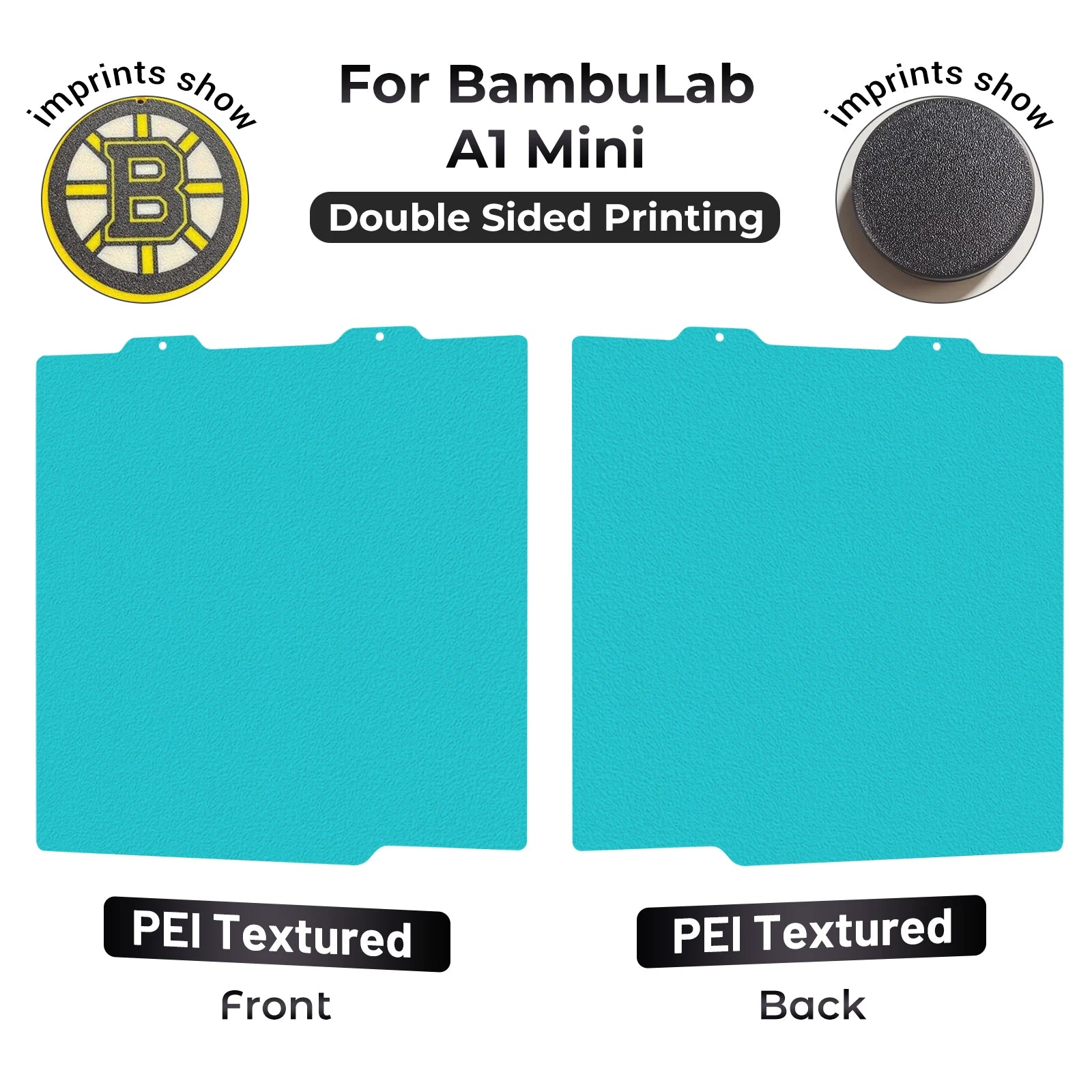 184x184mm Double-Sided Textured PEI Build Plate for Bambu Lab A1 Mini, offering easy print removal and adhesion.
