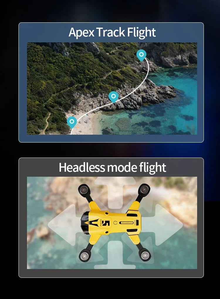 4K Camera Drone with GPS, Obstacle Avoidance, and Foldable Frame - Yellow Tidesmit