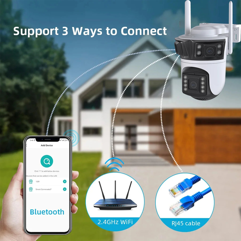 KKOREX Three Screen 6K 12MP HD WIFI IP Camera Outdoor Three Lens AI Human Detection Waterproof CCTV Video ICsee Security Camera