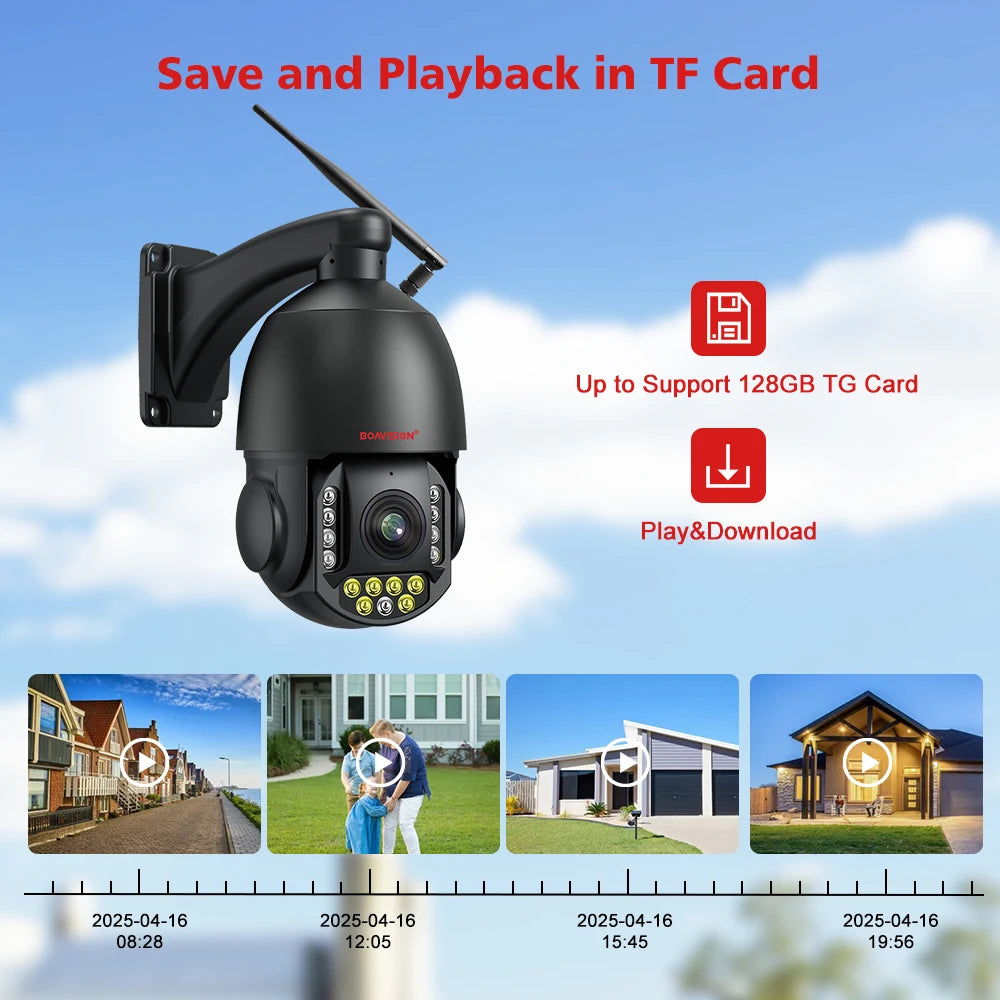 4K 8MP Surveillance Camera WIFI / 4G SIM Card / POE 30X Zoom PTZ AI Humanoid Tracking IR 100M Outdoor Speed Dome Security Camera