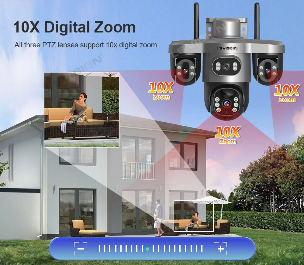 LS VISION 4G / WiFi Solar Camera 3Lenses Outdoor 15MP 4K Low Power Battery IP Camera PIR Night Vision V380 Pro CCTV Security