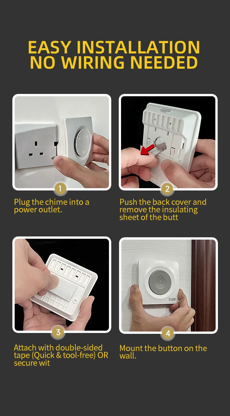 VERYHOME Wireless Doorbell with Large Button, 500ft Range, IP44 Waterproof, LED Night Light, Loud Chime, New Chip, Home Security