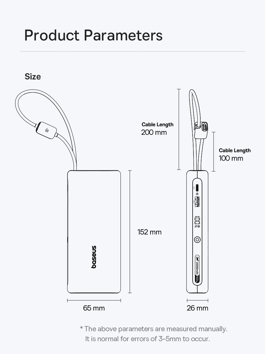 20000mAh 100W Fast Charging Power Bank with Integrated Cables Tidesmit