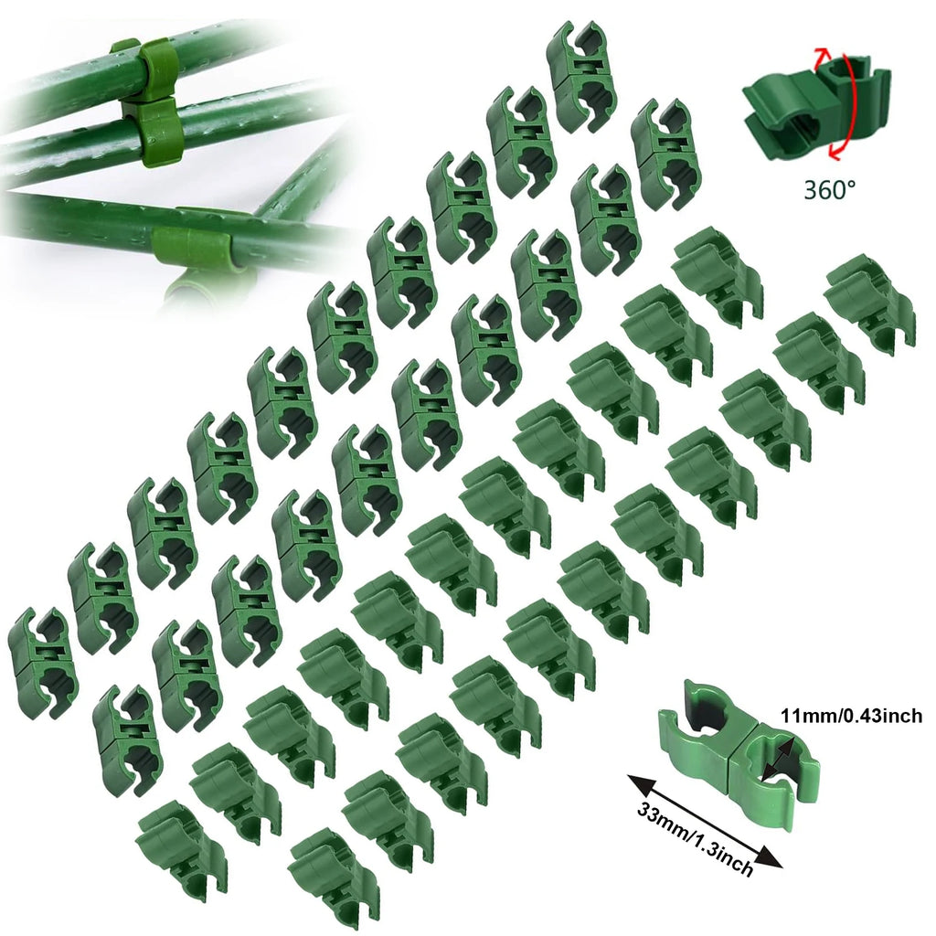 Green plastic plant clips fastening set, adjustable cross clips with 360° rotation feature