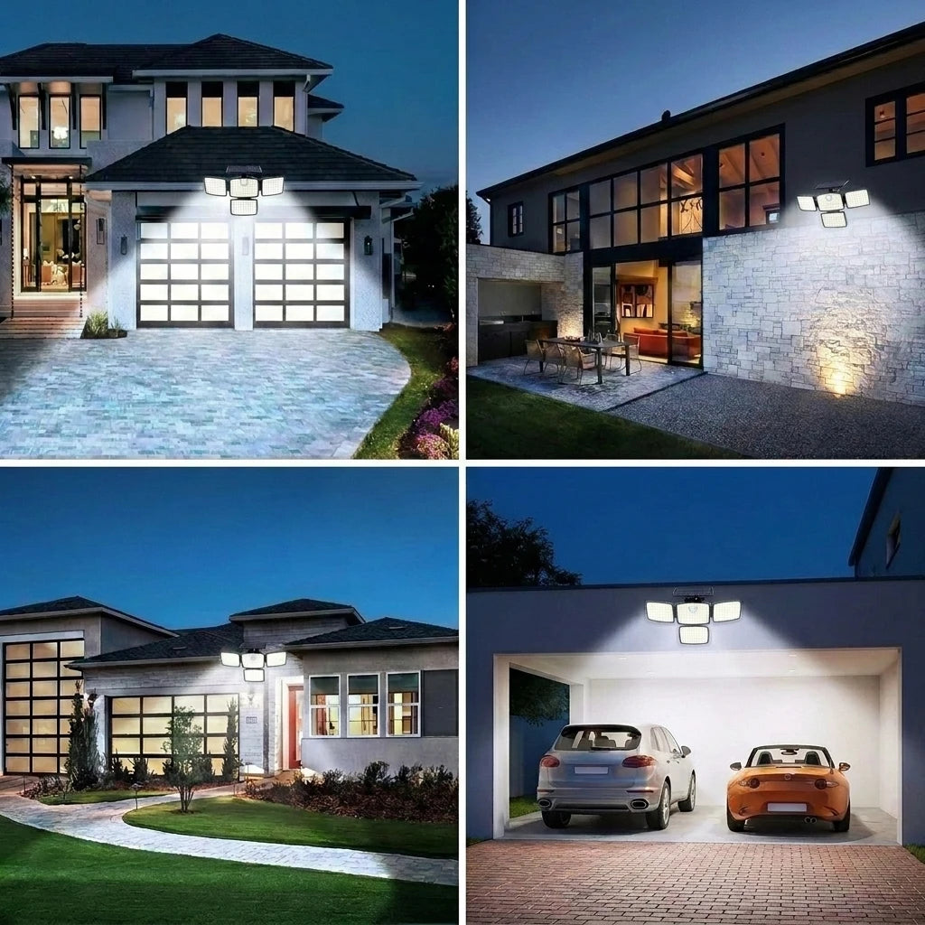 1/2PCS Solar Lights Outdoor with Remote, 4-Head Solar Flood Lamp, IP65 Waterproof Security Street Lights, 3 Modes for Garden