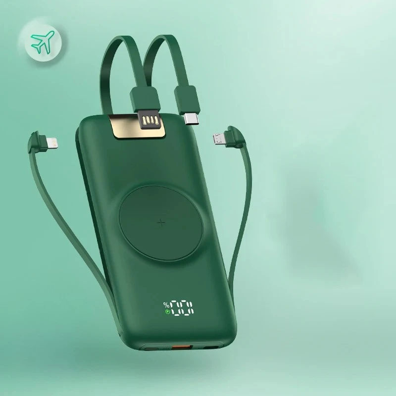 20000mAh Fast Charging Power Bank with Built-in Cables by Tidesmit Green Tidesmit